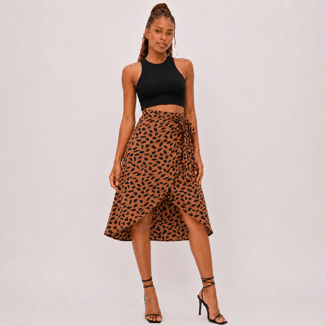 Rachel | Printed Wrap Tie Casual Skirt