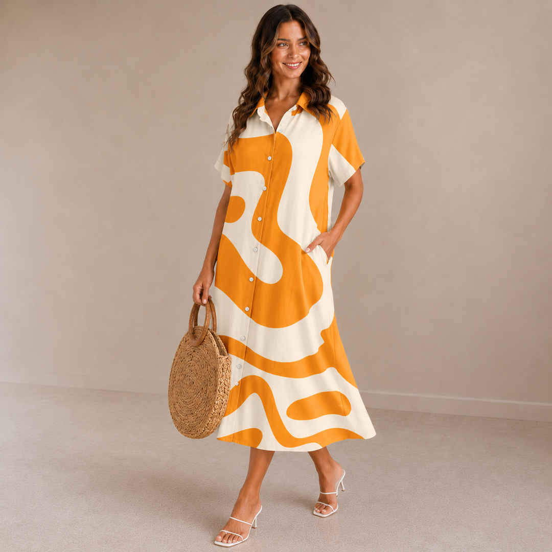 Lina | Abstract Button-Front Shirt Dress