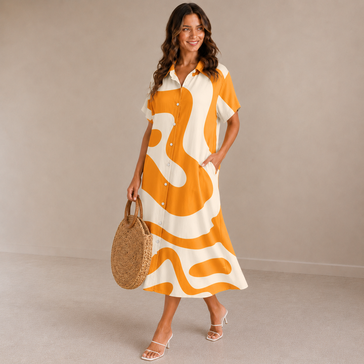 Lina | Abstract Button-Front Shirt Dress