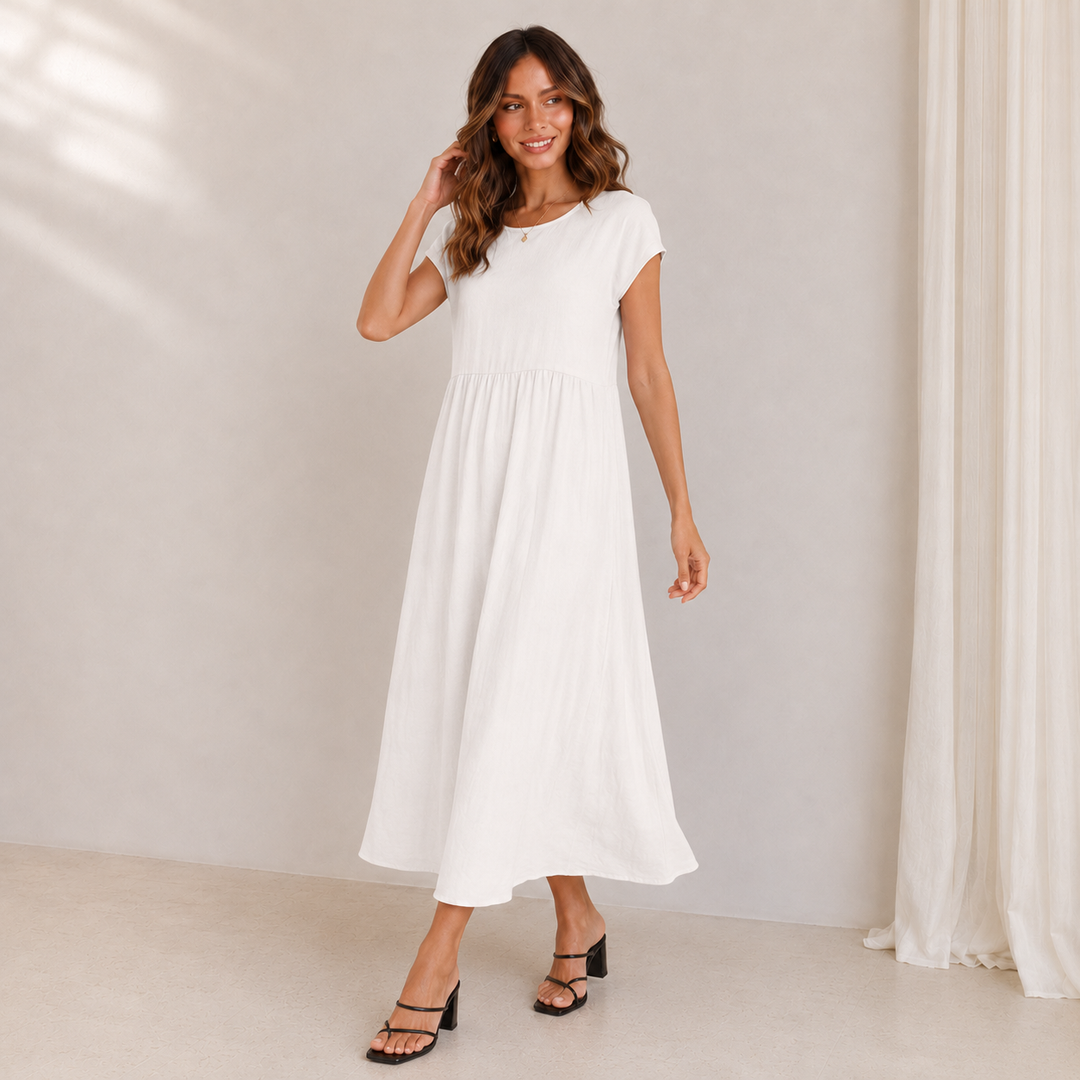 Lisa | Women's Short Sleeve Loose Midi Pocket Dress