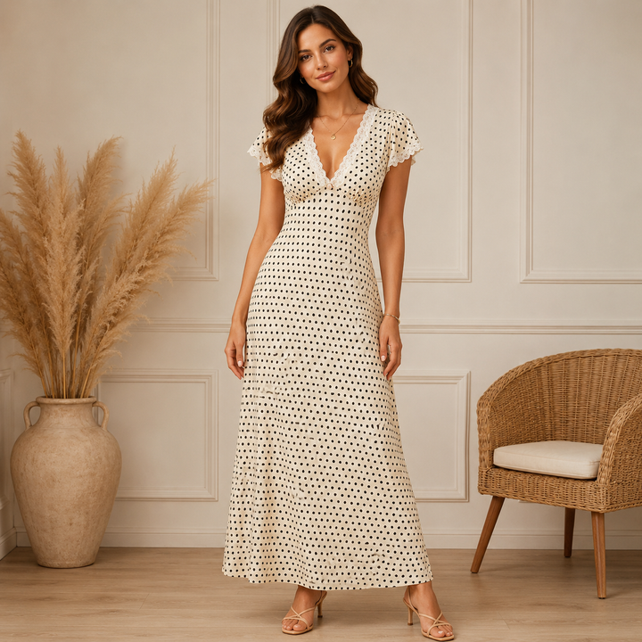 Clara | Vintage Polka Dot Lace Maxi Dress