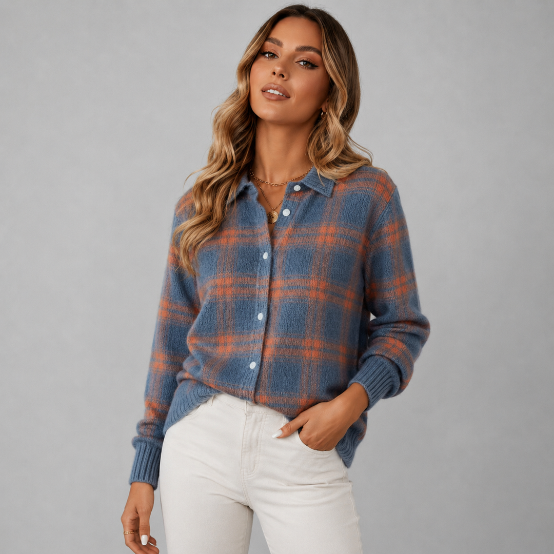 Nora | Plaid Button Knit Cardigan