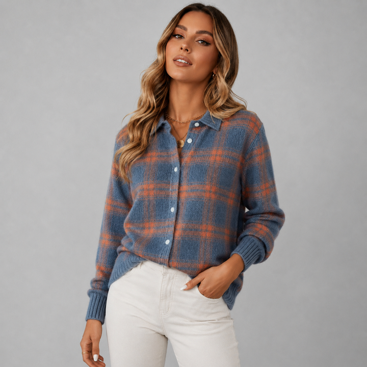 Nora | Plaid Button Knit Cardigan