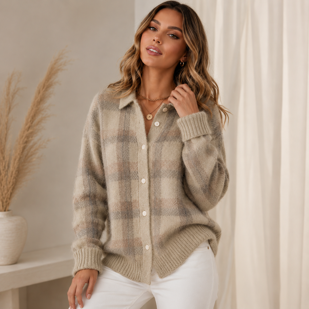 Nora | Plaid Button Knit Cardigan