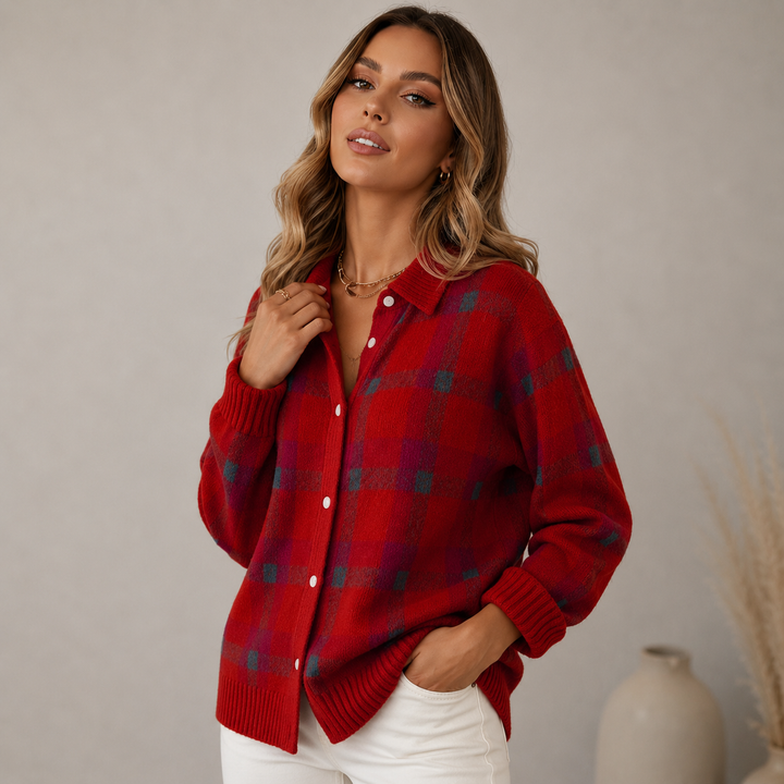 Nora | Plaid Button Knit Cardigan