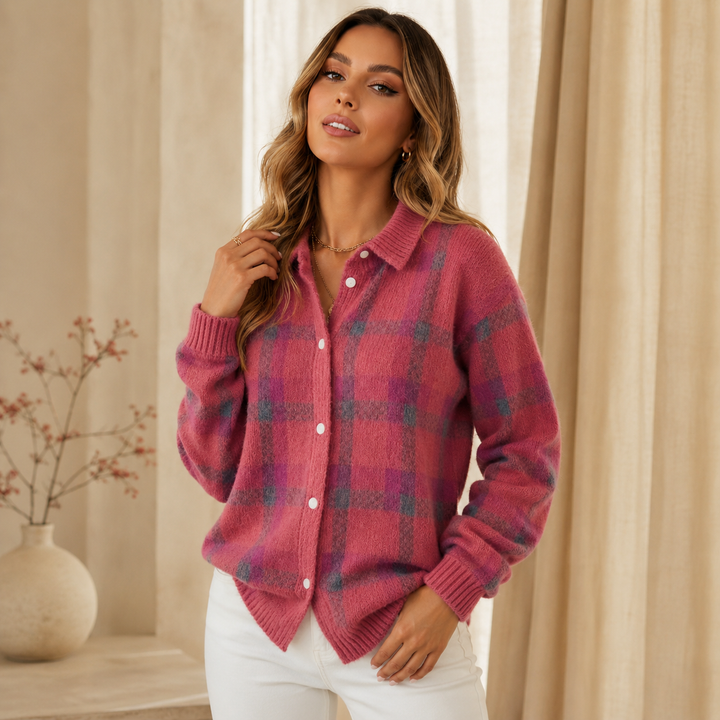 Nora | Plaid Button Knit Cardigan