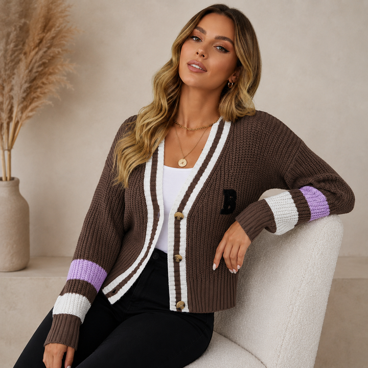 Elena | Contrast Stripe Knit Cardigan