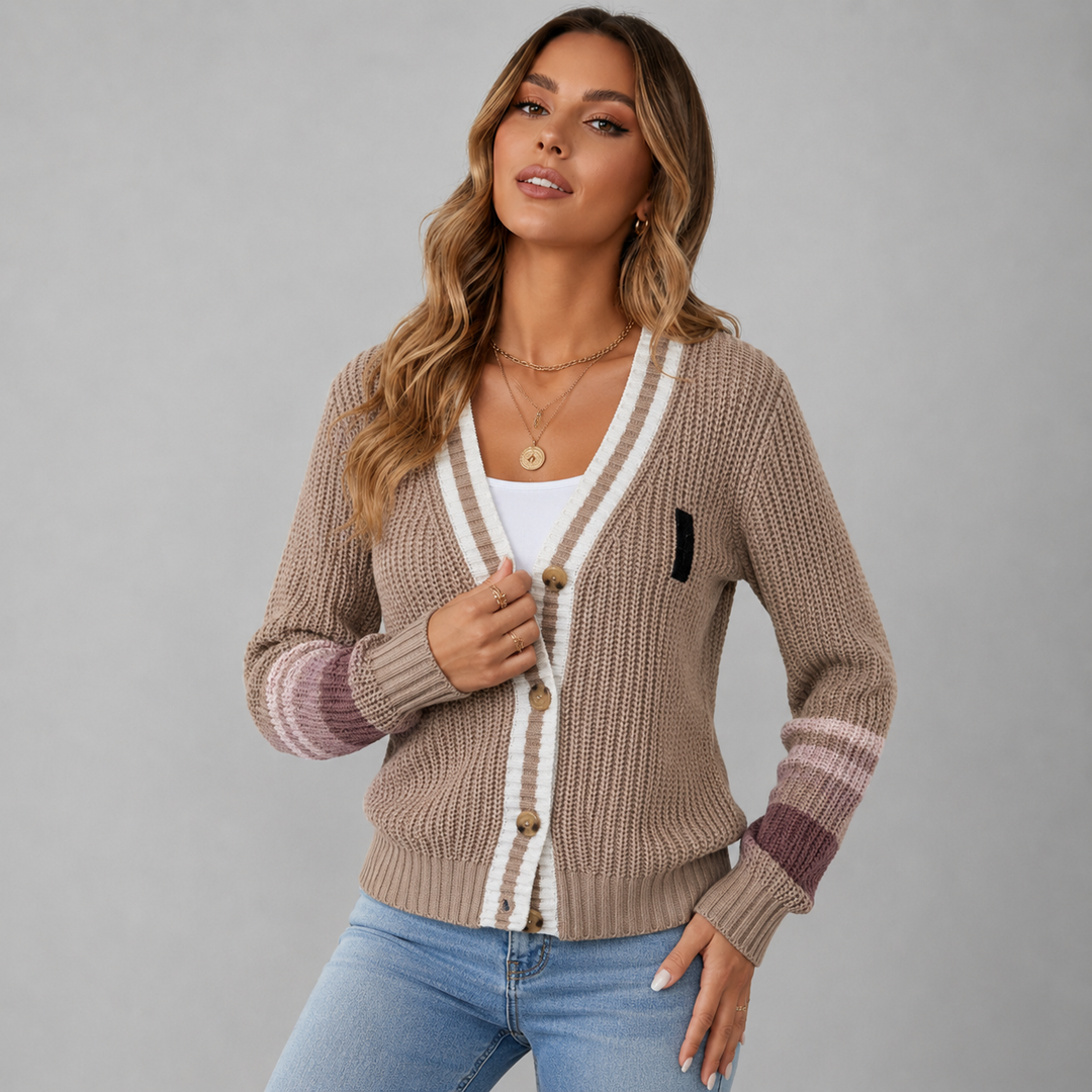 Elena | Contrast Stripe Knit Cardigan