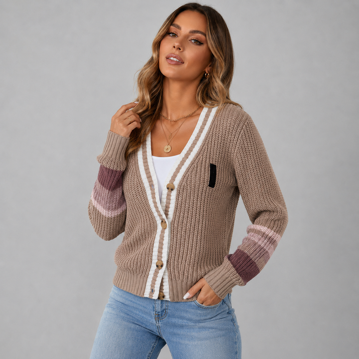 Elena | Contrast Stripe Knit Cardigan