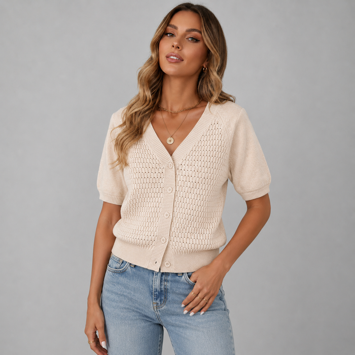 Sofia | Short Sleeve V-Neck Knit Cardigan