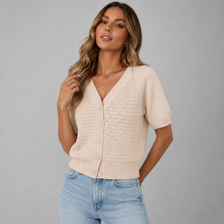 Sofia | Short Sleeve V-Neck Knit Cardigan