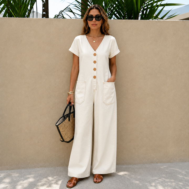 Linda | Relaxed Button-Front Wide-Leg Jumpsuit