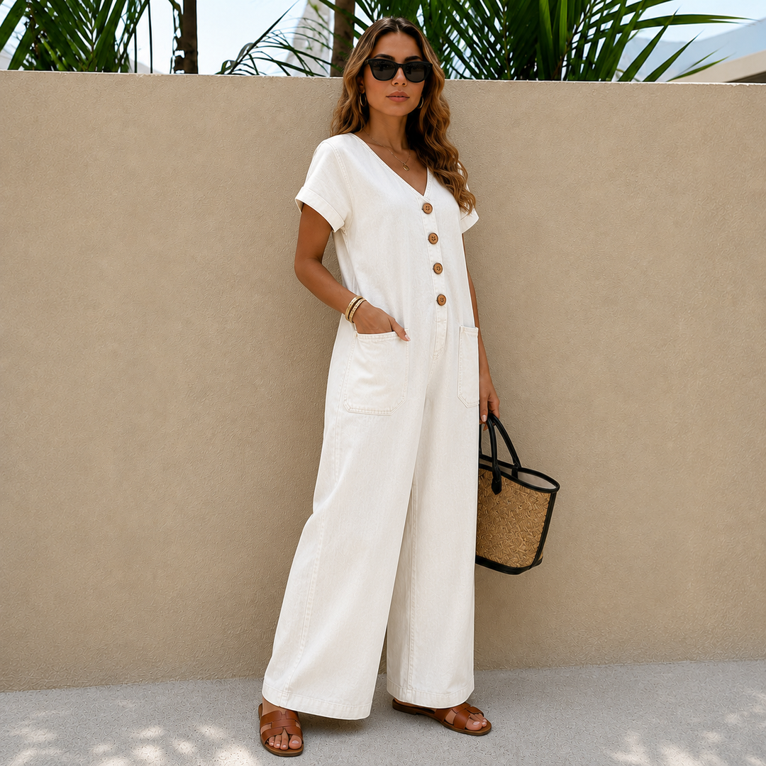 Linda | Relaxed Button-Front Wide-Leg Jumpsuit
