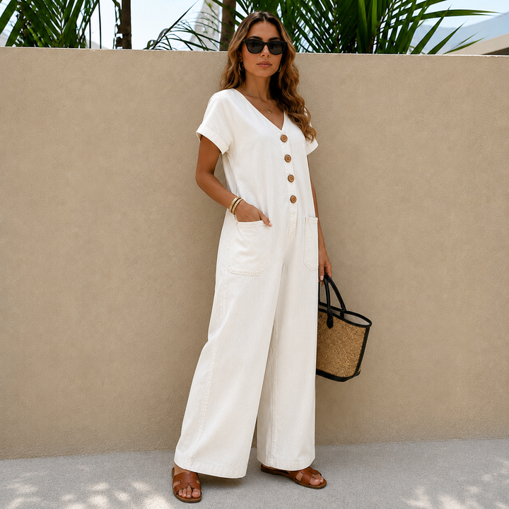 Linda | Relaxed Button-Front Wide-Leg Jumpsuit