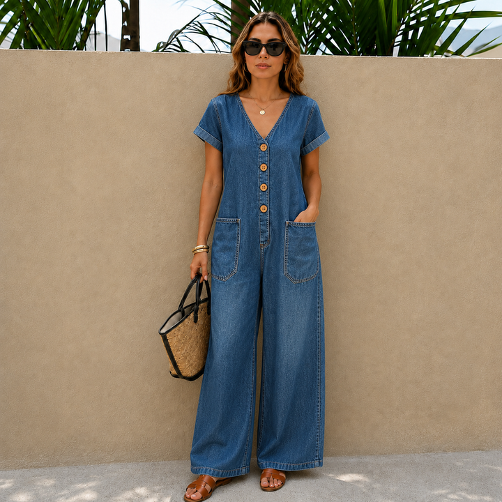 Linda | Relaxed Button-Front Wide-Leg Jumpsuit