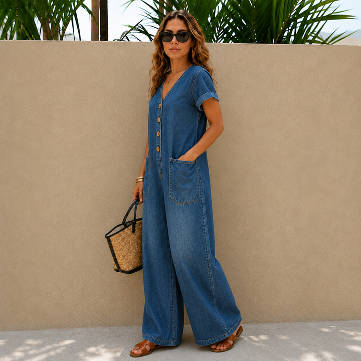 Linda | Relaxed Button-Front Wide-Leg Jumpsuit