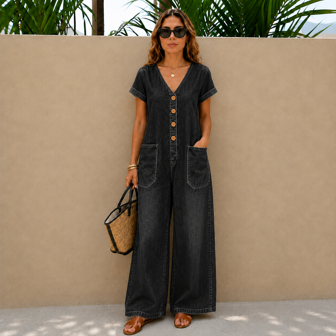 Linda | Relaxed Button-Front Wide-Leg Jumpsuit
