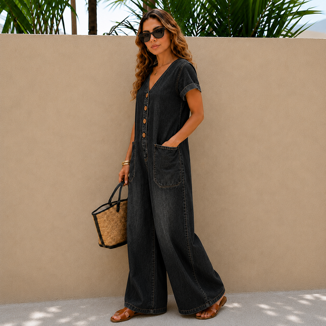 Linda | Relaxed Button-Front Wide-Leg Jumpsuit