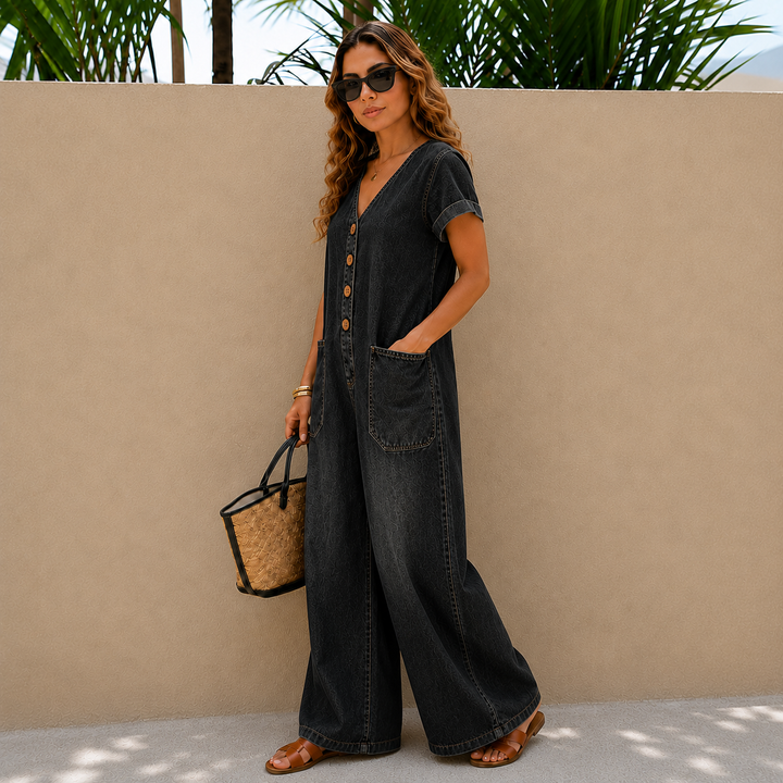 Linda | Relaxed Button-Front Wide-Leg Jumpsuit
