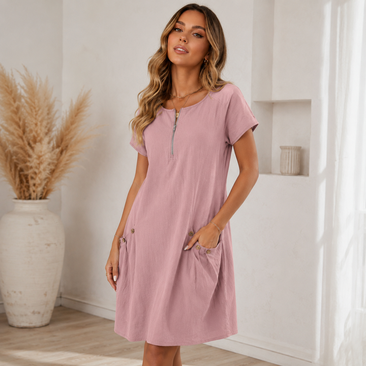 Luna | Short Sleeve Zip Pocket Dress
