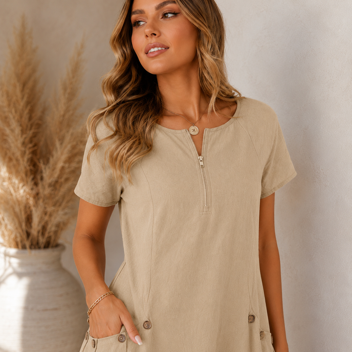 Luna | Short Sleeve Zip Pocket Dress