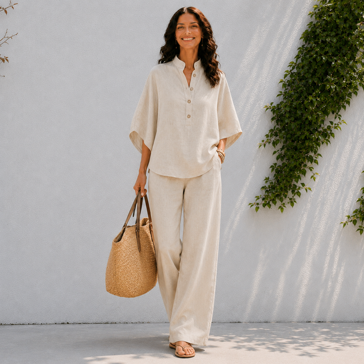 Amelia | Linen Top & Wide Leg Pants Set