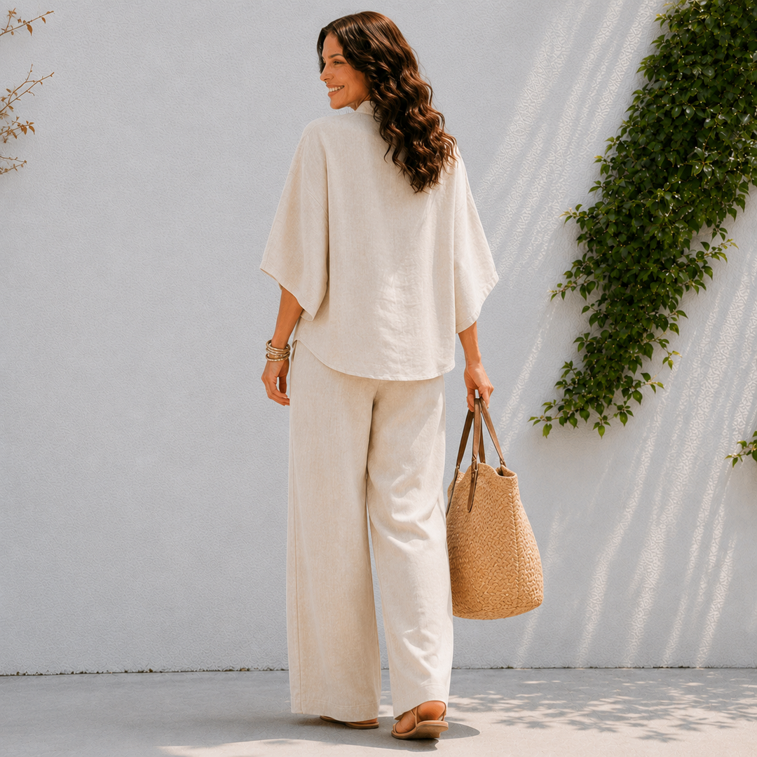 Amelia | Linen Top & Wide Leg Pants Set
