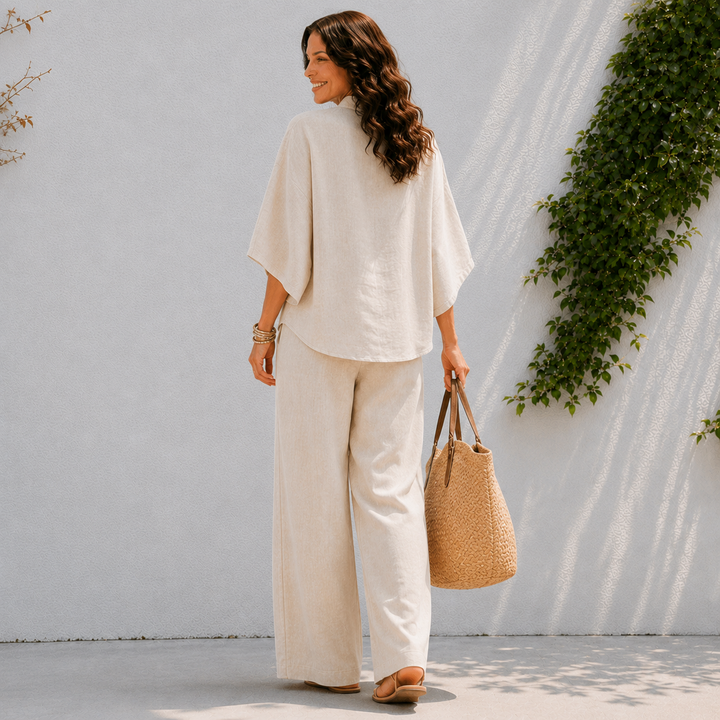 Amelia | Linen Top & Wide Leg Pants Set