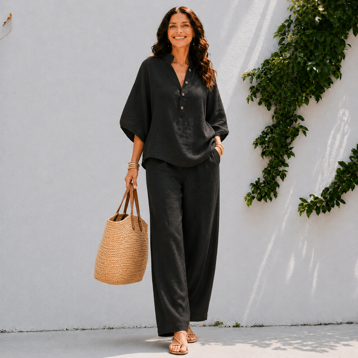 Amelia | Linen Top & Wide Leg Pants Set