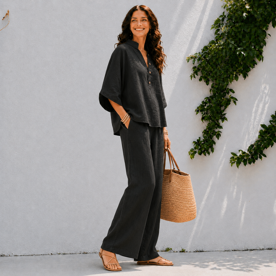 Amelia | Linen Top & Wide Leg Pants Set