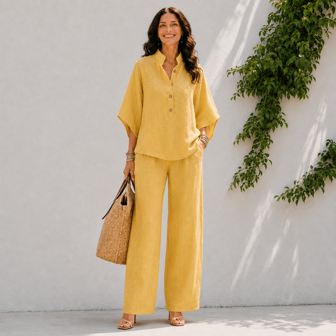 Amelia | Linen Top & Wide Leg Pants Set