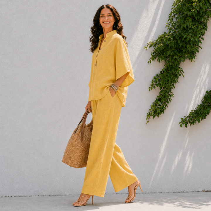 Amelia | Linen Top & Wide Leg Pants Set
