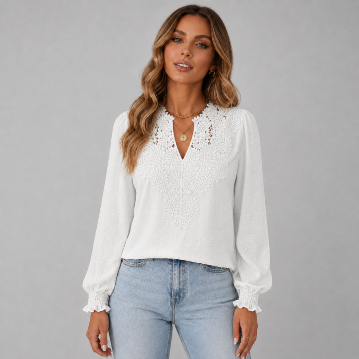 Isla | V-Neckline Lace Detail Long Sleeve Blouse