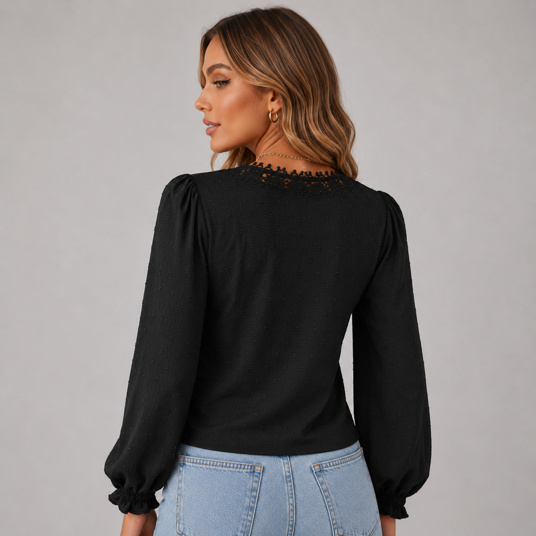 Isla | V-Neckline Lace Detail Long Sleeve Blouse