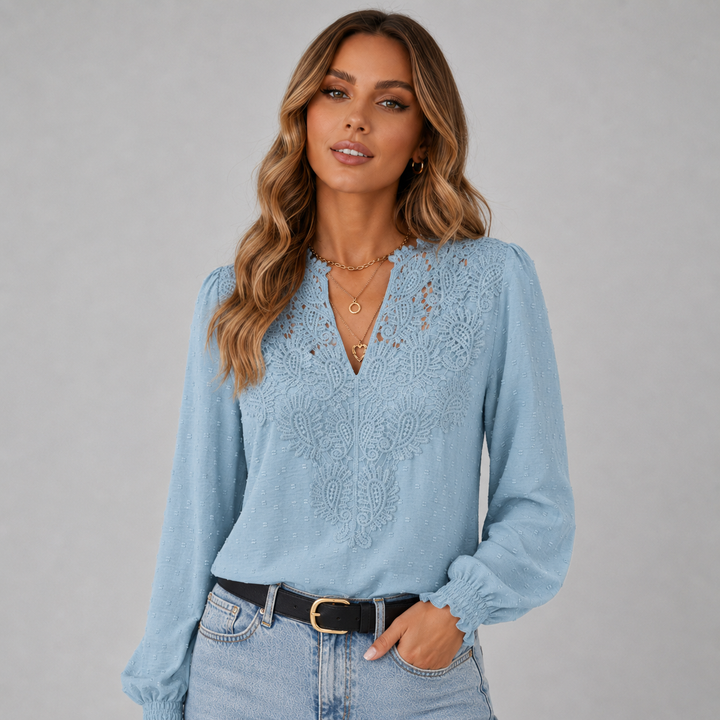 Isla | V-Neckline Lace Detail Long Sleeve Blouse