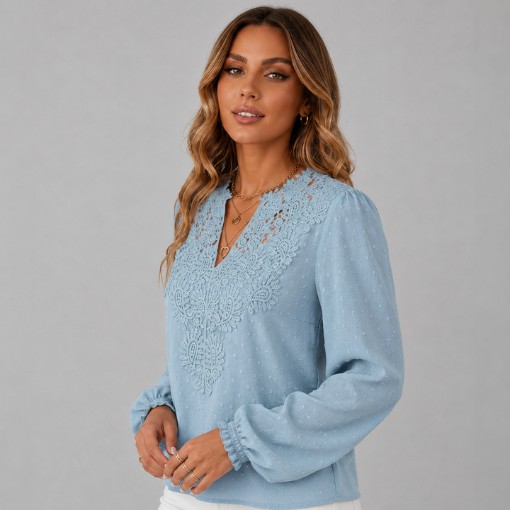 Isla | V-Neckline Lace Detail Long Sleeve Blouse