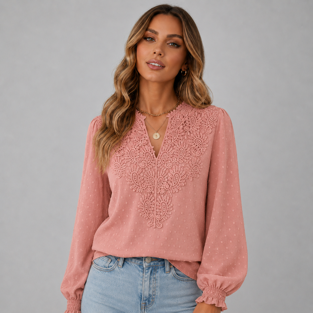 Isla | V-Neckline Lace Detail Long Sleeve Blouse