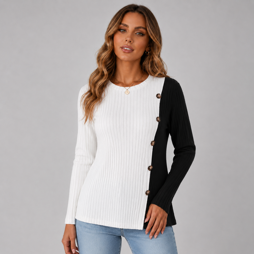 Mila | Contrast Button Long Sleeve Knit Top