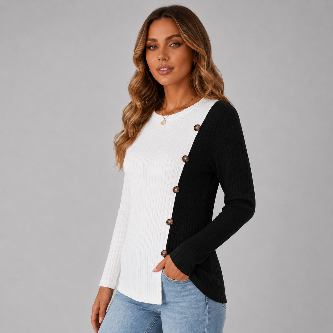 Mila | Contrast Button Long Sleeve Knit Top