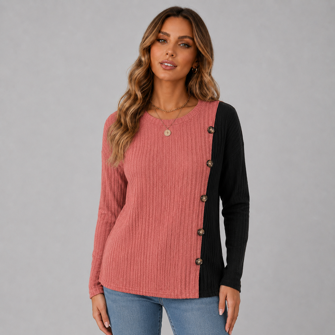 Mila | Contrast Button Long Sleeve Knit Top