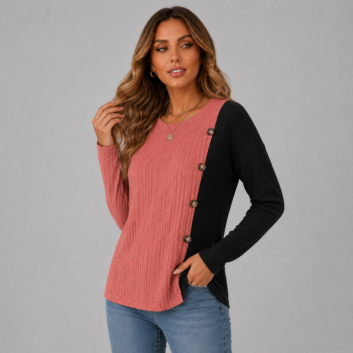 Mila | Contrast Button Long Sleeve Knit Top
