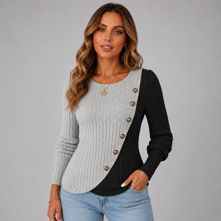 Mila | Contrast Button Long Sleeve Knit Top