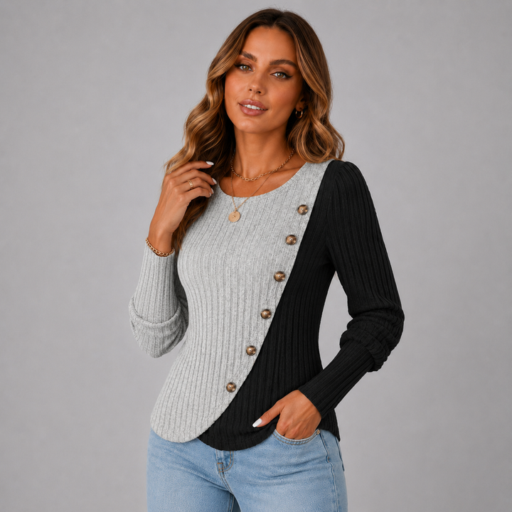 Mila | Contrast Button Long Sleeve Knit Top