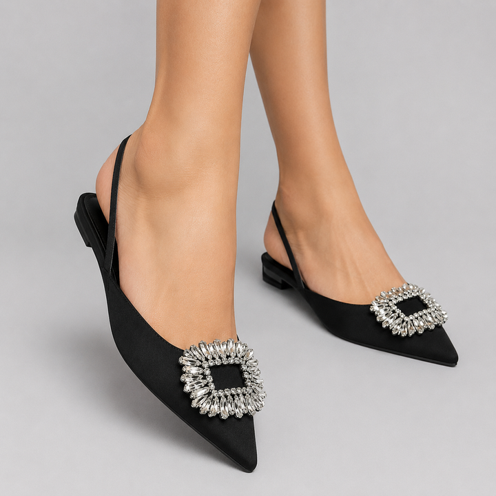 Celeste | Rhinestone Buckle Pointed Slingback Flats