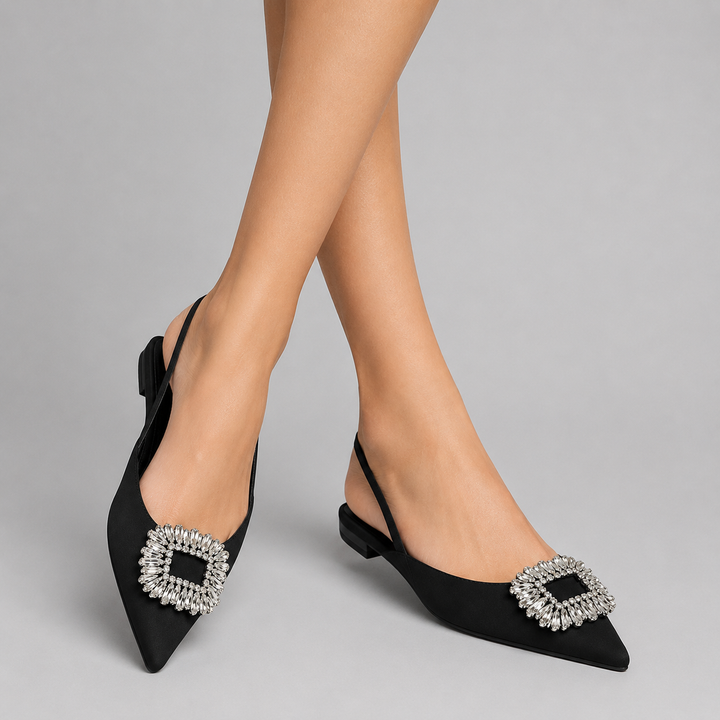 Celeste | Rhinestone Buckle Pointed Slingback Flats