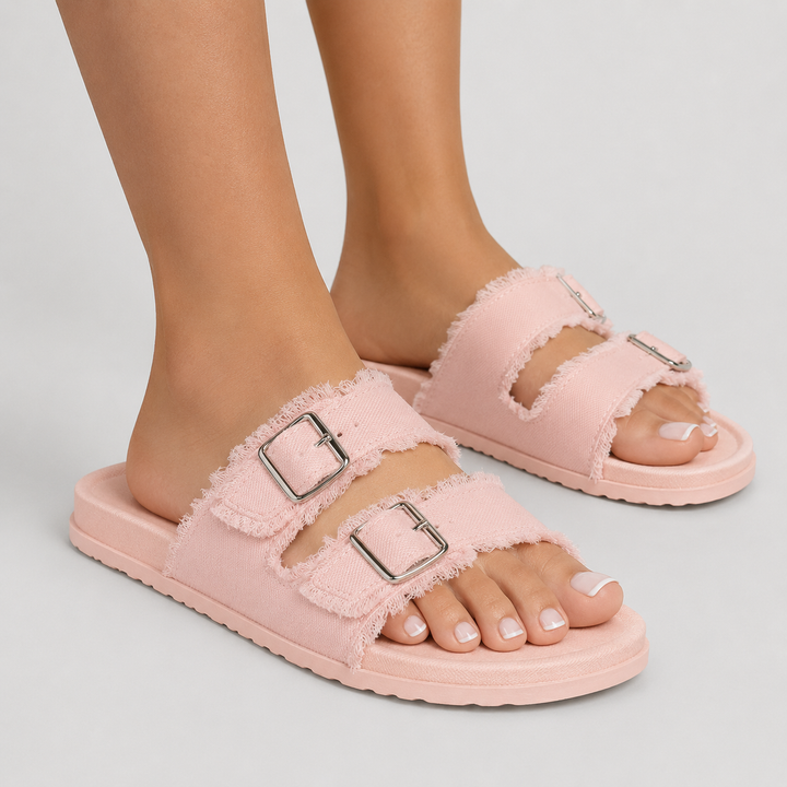 Maya | Elegant Frayed Slide Sandals