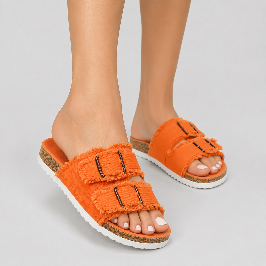 Maya | Elegant Frayed Slide Sandals