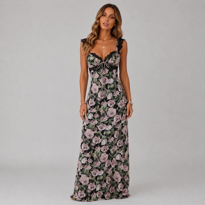 Rosalie | Floral Lace Tie-Front Maxi Dress