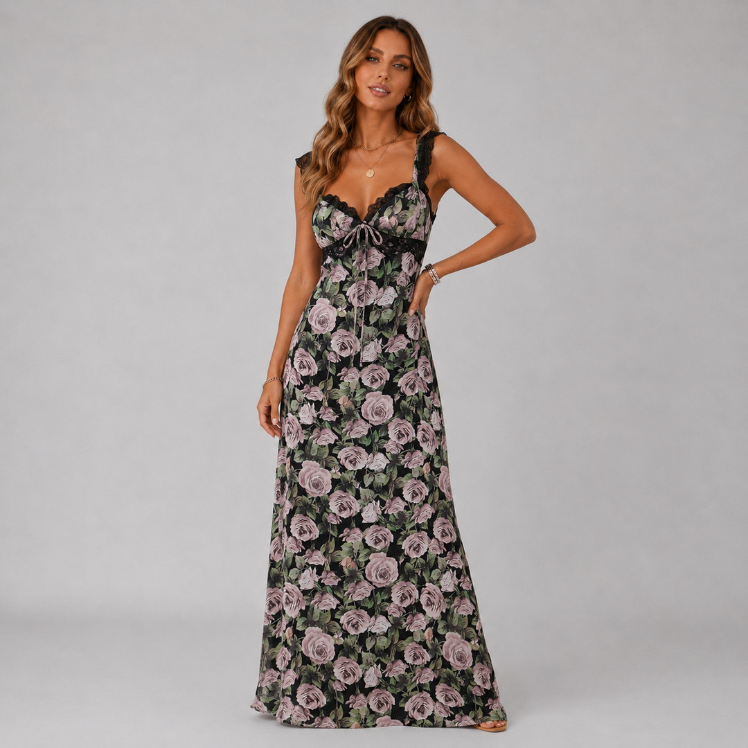 Rosalie | Floral Lace Tie-Front Maxi Dress