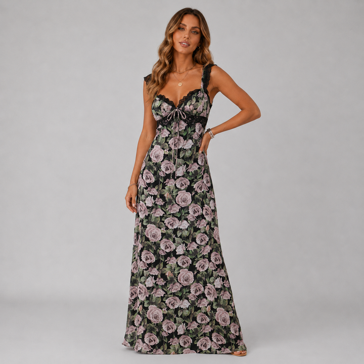 Rosalie | Floral Lace Tie-Front Maxi Dress